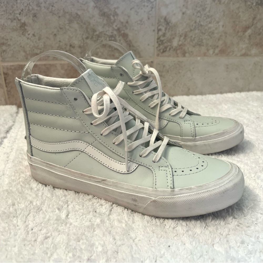 Vans Sk8-Hi Slim Zip Leather sneakers in Zephyr Blue Blanc de Blan high top 6.5M